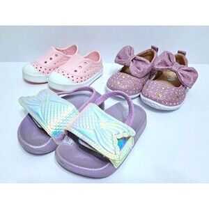 Baby Toddler Girls Slip On Sandal Lot of 3 Bows Sparkle Mermaid Pink Purple